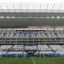 Los jugadores de la seleccin de Brasil participaron ayer, mircoles, en un entrenamiento previo al partido de apertura del Mundial Brasil 2014 contra Croacia en el estadio Arena Corinthians.