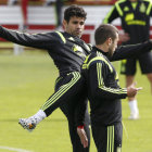 Diego Costa y Jordi Alba entrenando antes de su ltimo partido.