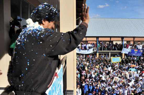 MENSAJE. El presidente Evo Morales durante un acto pblico, ayer, en el municipio de Capinota en Cochabamba.