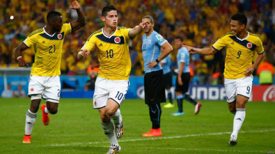 El volante James Rodrguez fue el artfice de la clasificacin colombiana con dos goles letales que eliminaron a los uruguayos.