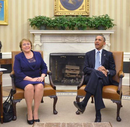 ENCUENTRO. Los presidentes Bachelet y Obama se reunieron, ayer, en Washington.