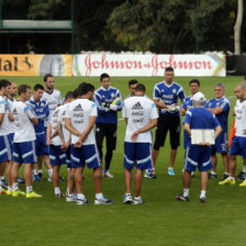 Los jugadores de Argentina participan en un entrenamiento en el complejo Cidade do Galo, en Belo Horizonte.