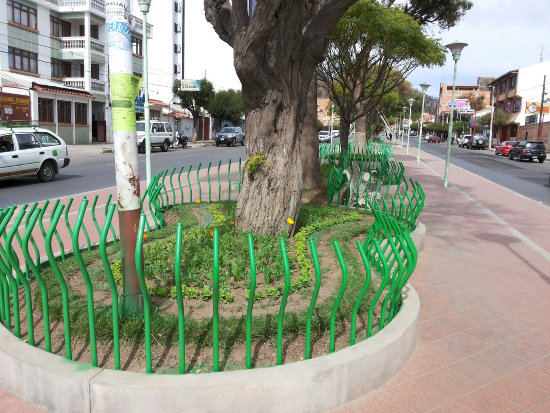 MEJORAMIENTO. Colocaron nuevos protectores de jardineras con iluminacin.