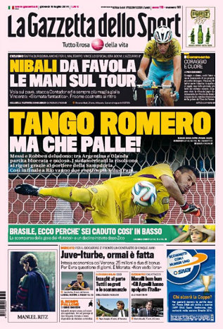 Algunas de las portadas de los diarios internacionales de ayer, luego de la clasificacin de Argentina a la final de la Copa del Mundo.