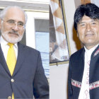 POSICIONES. El vocero internacional para la demanda marítima, Carlos Mesa, y el presidente Evo Morales.