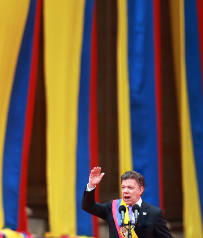 INVESTIDURA. El presidente colombiano, Juan Manuel Santos, durante su discurso.