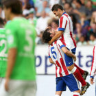 Koke (i) y Tiago festejan la goleada del Atltico de Madrid.