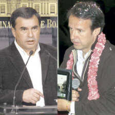 POSICIONES. El ministro Juan Ramn Quintana y el candidato de PDC, Jorge Tuto Quiroga.