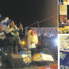 MAS. Los oficialistas durante la inauguracin de una de sus casas de campaa en Sucre. A lado, los daos de la actividad proselitista.