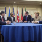 CUMBRE. Franois Hollande, Petro Poroshenko, Barack Obama, David Cameron, Angela Merkel, y Matteo Renzi en Newport.