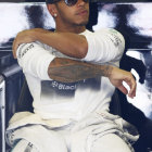 Lewis Hamilton minutos antes de las pruebas de ensayo.