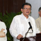 DELEGACIN. Miembros de las FARC durante una conferencia de prensa.