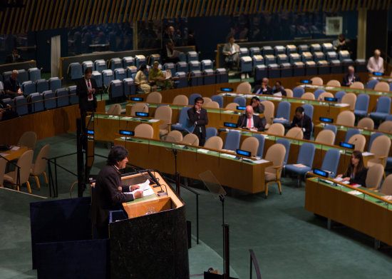 ONU. El presidente Evo Morales durante su intervencin en la Cumbre del Clima; habl a nombre del G77, que preside.