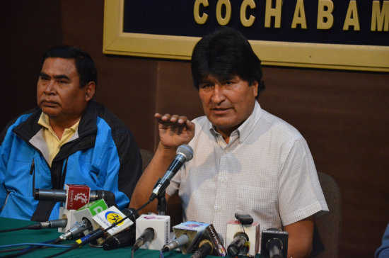 Posicin. El presidente Evo Morales, en conferencia de prensa en Cochabamba.