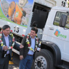 ALIADOS. Luis Aylln, Moiss Torres y Jhon Cava en un evento pblico de la Alcalda.