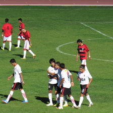 Los jugadores cementeros celebran uno de los goles sobre Flamengo.