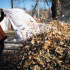 ELECCIN. Trabajadores municipales limpian las hojas de un parque en Lugansk, Ucrania, bastin de los separatistas prorrusos.