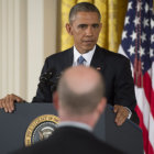 RESIGNACIN. El presidente de Estados Unidos, Barack Obama, habla en una conferencia de prensa en la Casa Blanca, ayer.