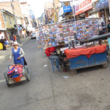 DESORDEN. Los comerciantes instalaron sus puestos en dos filas hasta la mitad de la calzada.