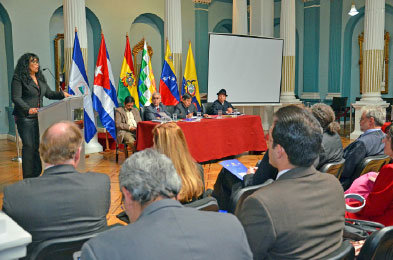 CONMEMORACIN. El acto por el aniversario de la ALBA en Cancillera, ayer.