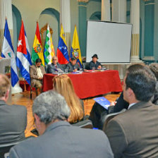 CONMEMORACIN. El acto por el aniversario de la ALBA en Cancillera, ayer.