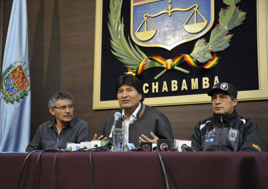 POSICIN. El presidente Evo Morales en conferencia de prensa en Cochabamba.