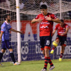 Oscar Daz celebra el primer tanto del partido a favor de Wilstermann.