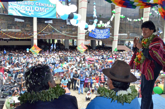 DISCURSO. El presidente Evo Morales en una concentracin ayer Cochabamba.