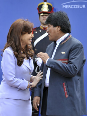 APOYO. Evo Morales y Cristina Fernndez.