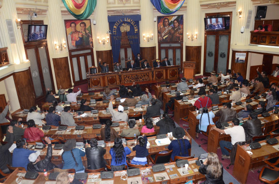 Pleno. La Asamblea Legislativa Plurinacional en su ltima sesin del ao, ayer, en la ciudad de La Paz.