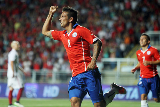 Una de las celebraciones del cuadro rojo de Chile.