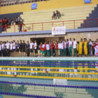 Las cinco delegaciones participaron del acto inaugural ayer, en la piscina de El Rollo.