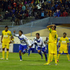 La celebracin de los Santos luego de anotar uno de los goles de ayer, en Oruro.