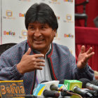 MENSAJE. El presidente Evo Morales, durante la conferencia de prensa que ofreci ayer en Oruro, con motivo de la conmemoracin de los 136 aos de la inviacin de Chile.